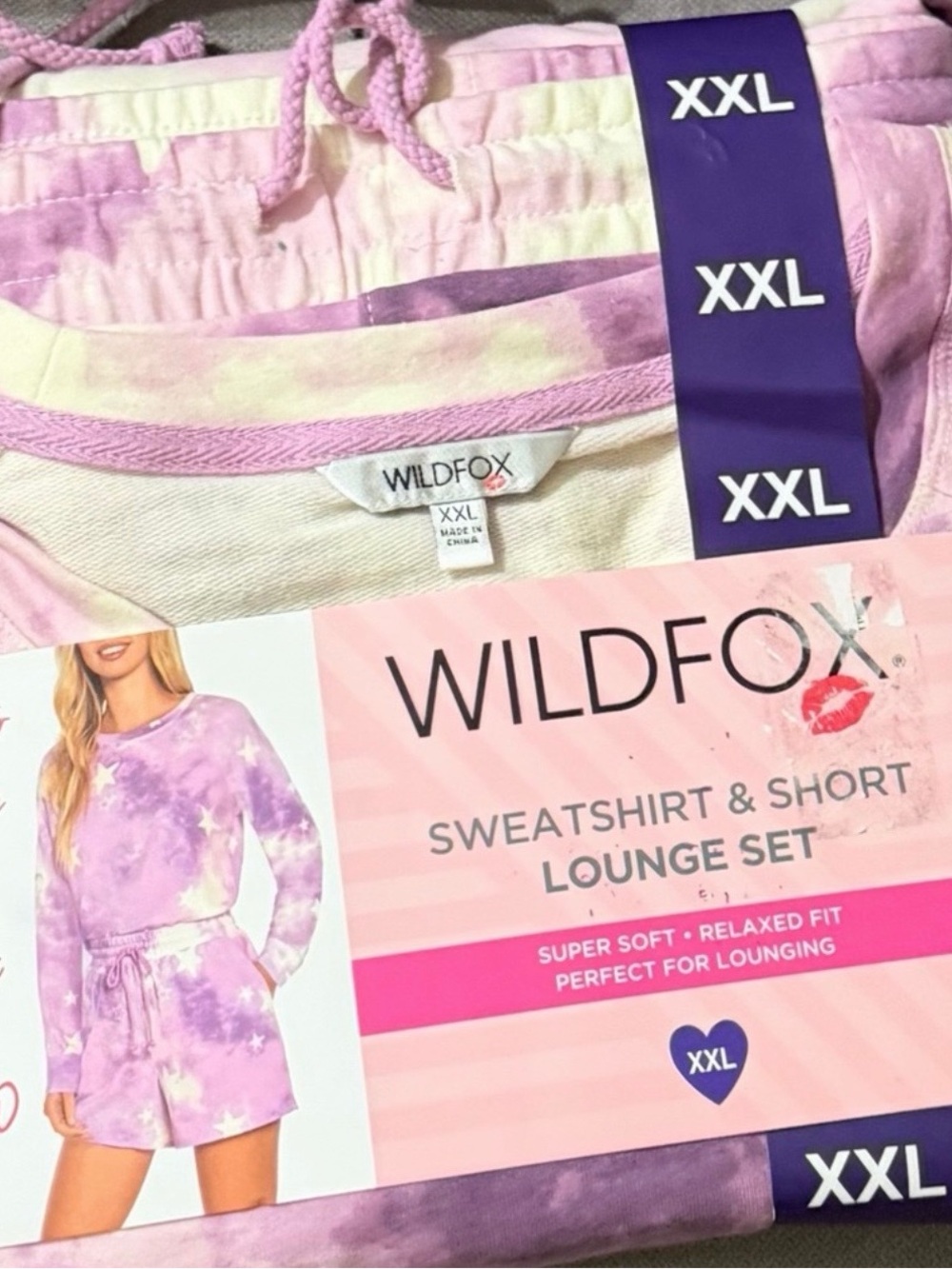 NWT Wildfox Women’s Size XXL Pink & Purple Tie-Dye Sweatshirt Short Lounge Set